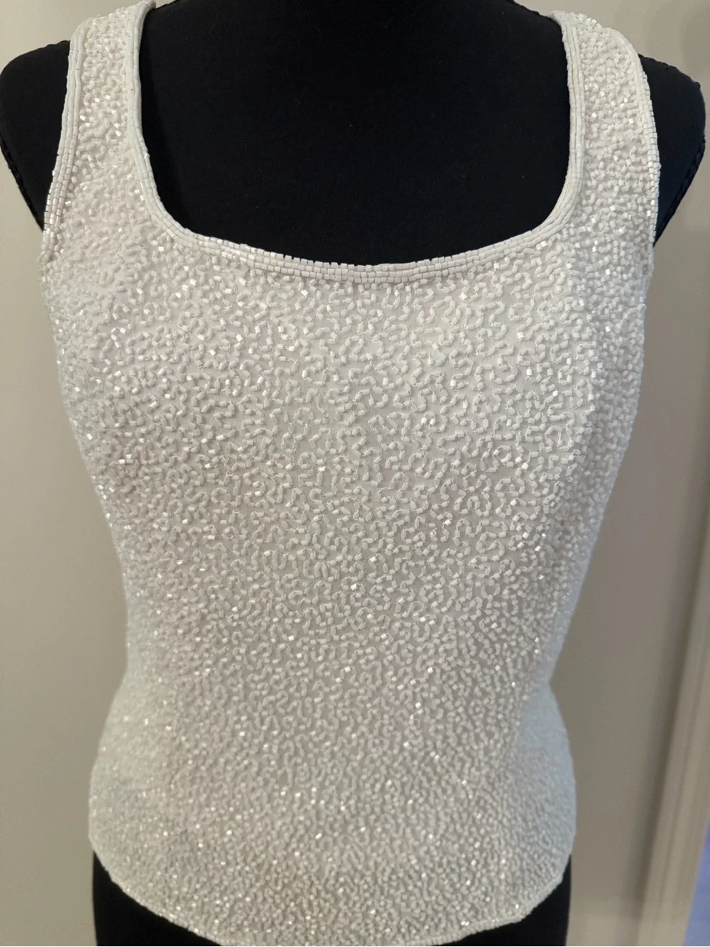 Rare Vintage Cache 100% Silk White Beaded Camisole Tank Top Lined Bridal Party S - Picture 2 of 9